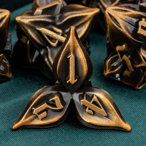 Miniatura 3 de ARUOHHA juego de dados de metal DND diseño de hoja púrpura, juego de dados poliédricos con caja, 7 piezas de dados D y D para juegos de rol RPG D20