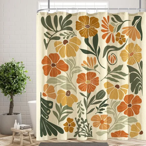 Miniatura 23 de Black Floral Shower Curtain Stall Small Half Single Mini Boho Flower Farmhouse Vintage Gothic Abstarct Retro Funky Botanical Moody Fabric Cloth