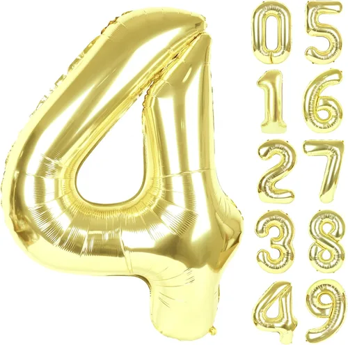 Miniatura 85 de Globo de cumpleaños número 4 dorado de 40 pulgadas, globos gigantes del número cuatro 14 24 34 40 44 2024, globos grandes de lámina de mylar para Oro