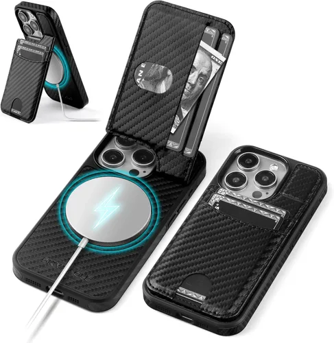 Miniatura 9 de SkyEagle Funda compatible con Magsafe para iPhone 13 Pro Max con soporte para tarjetas, función atril, bloqueo RFID, ranuras para tarjetas