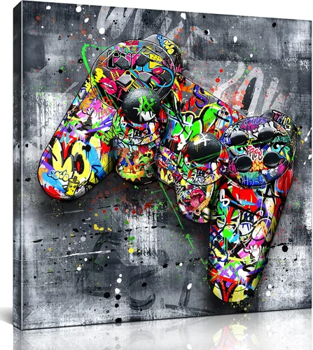Miniatura 13 de JKWALL77 Lienzo de graffiti para dormitorio, arte de pared gaming para chicos adolescentes, pintura abstracta, arte pop, decoración moderna de pared