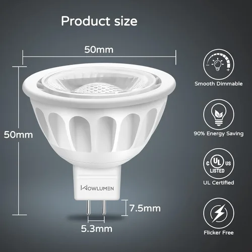 Miniatura 4 de Bombillas LED MR16 regulables, reemplazo halógeno de 50 W, base bi-pin GU5.3 blanco frío de 5000 K, ángulo de haz estrecho de 40 grados, 5 W 12 V CA