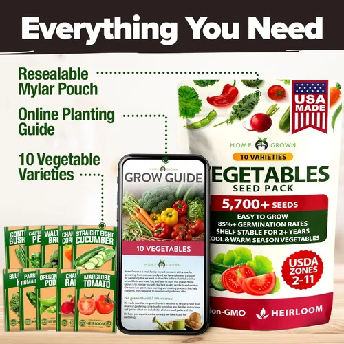 Miniatura 7 de HOME GROWN 10 semillas de verduras Heirloom – Más de 2000 semillas de supervivencia y equipo esencial de preparación de emergencias – Semillas