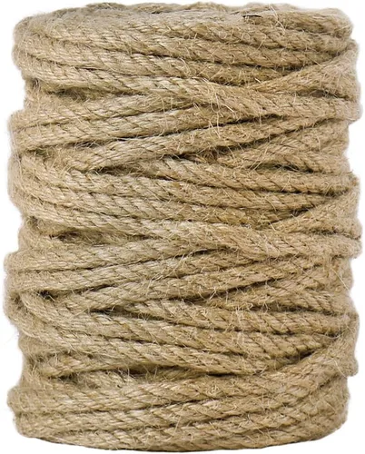 Tenn Well - Cuerda de yute de 5 mm, 30 metros, cuerda resistente de 4 capas y trenzada de yute gruesa para jardinería, manualidades, paquetes, poste