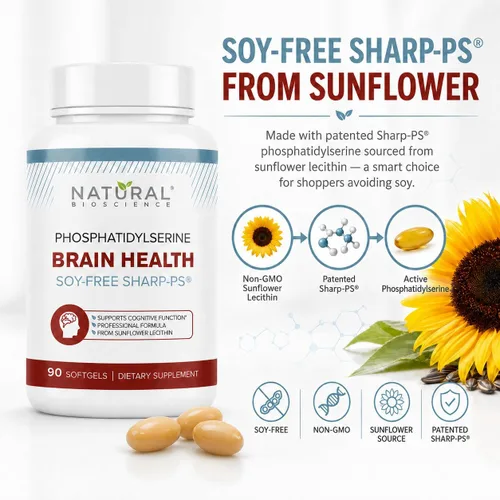 Miniatura 4 de Fosfatidilserina libre de soja, 100 mg, suplemento de fosfatidilserina de lecitina de girasol, Sharp PS100 patentado, salud cerebral, ayuda