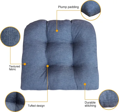 Miniatura 3 de Juego de 2 cojines de asiento copetudo para patio para muebles de exterior, cojín para silla de comedor, color verde azulado