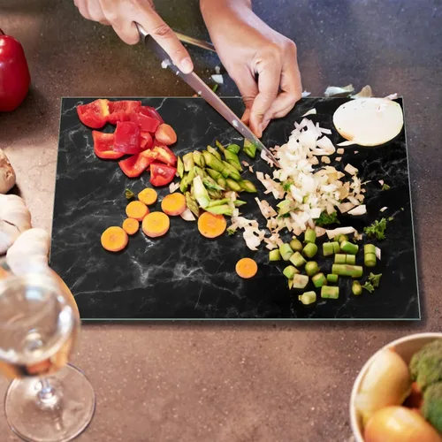 Miniatura 2 de JAMBALAY Tabla de cortar de vidrio templado para cocina, tabla de cortar de vidrio de mármol negro de 16 x 12 pulgadas con diseño, tabla de cortar