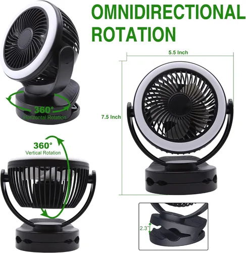 Miniatura 9 de Ventilador de refrigeración recargable para autocaravana, ventilador de escritorio portátil de 4 velocidades, diámetro: 5.5 pulgadas, ventilador