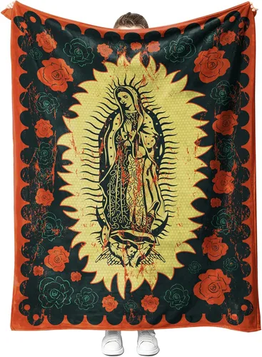 Manta de Virgen María, regalos de Nuestra Señora de Guadalupe, manta cálida y acogedora de franela de microfibra para todas las estaciones, 59 x 79