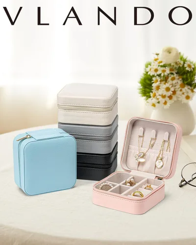 Miniatura 8 de Vlando Regalos de boda – Organizador de viaje de joyería pequeña de piel sintética, estuche de viaje para anillo, mini joyero para aretes, collar