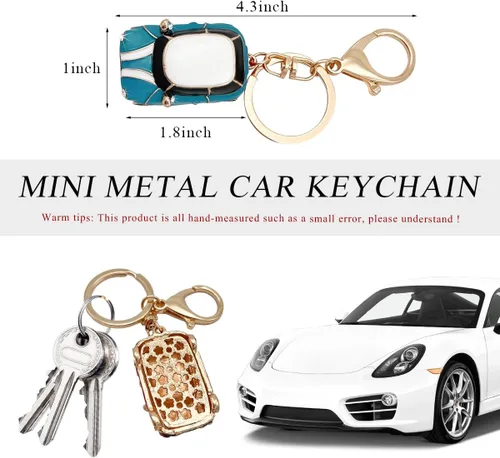Miniatura 2 de povtii Llavero de Coche, Detalle de Rinstones 3D Modelo de Coche Bonito Llavero, Llavero de Metal Mini Cooper con Anillo, Accesorios para Coche Azul