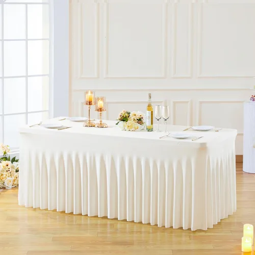Miniatura 26 de Besutolife falda de mesa de 6 pies rosa para mesa rectangular, falda de mesa de tutú de elastano para fiestas, bodas, baby shower