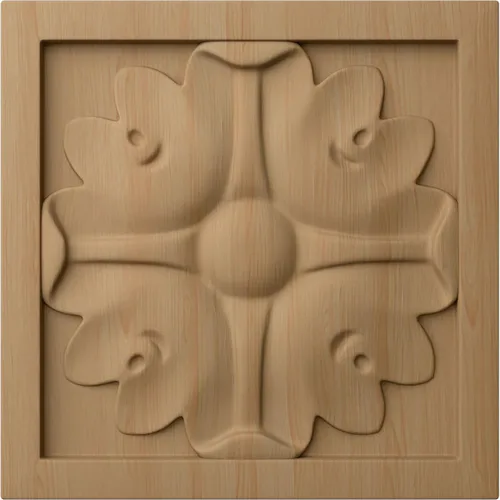 Ekena Millwork ROS03X03X00EDAL Roseta cuadrada pequeña de Edimburgo, 3 pulgadas de ancho x 3 pulgadas de alto x 5/8 pulgadas de largo, aliso