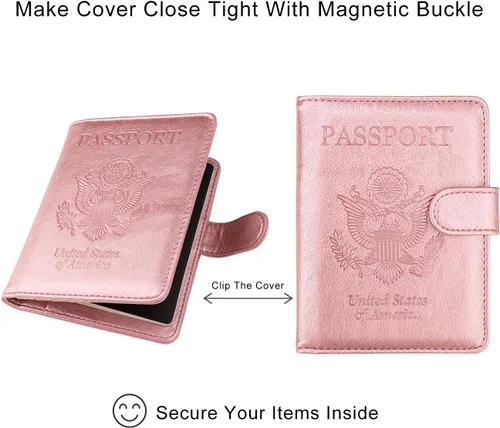 Miniatura 5 de WALNEW Funda para pasaporte, funda para pasaporte, tarjeta, cartera, E-oro rosa, Estilo E