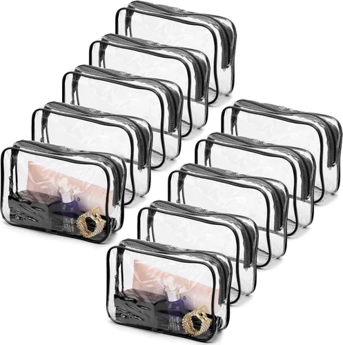 Miniatura 17 de Tbestmax 10 Piezas Bolsas de Cosméticos Transparentes Bolsas de Maquillaje Portátiles Impermeables Bolsas de Artículos de Tocador de Viaje Negro
