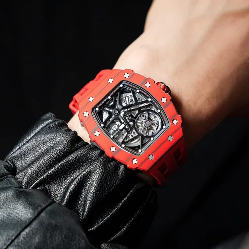 Miniatura 8 de Relojes automáticos para hombre, reloj impermeable hasta 164.0 ft, reloj analógico de esqueleto mecánico de lujo, correas de reloj de silicona