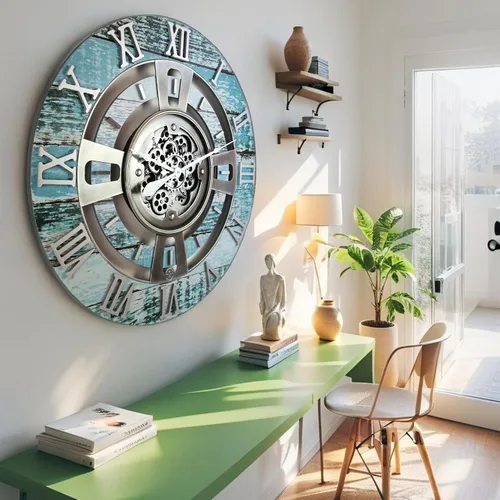 Miniatura 4 de ImprovingLife The Gears Reloj de pared con engranajes móviles reales línea Inglaterra (Verde Aguamarina, 24 pulgadas (60 cm))