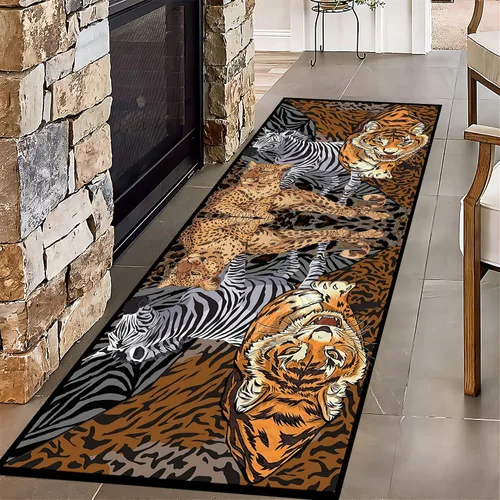 Miniatura 54 de Alfombra de pasillo con estampado de tigre, 2 x 10 pies, alfombra de rayas con estampado de piel de animal, alfombra interior a rayas blancas y 5
