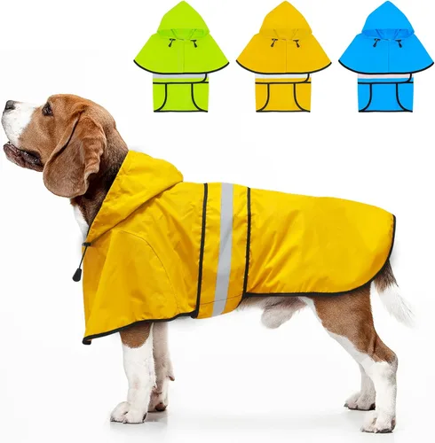 Miniatura 7 de Impermeable con Capucha para Perro de Moda con Agujero para Correa - Chaqueta Impermeable Reflectante para Perro Impermeables Ajustables para Perros