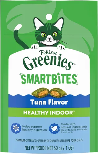 Greenies Feline Smartbites, Receta saludable de golosinas para gatos, golosinas para gatos de interior, sabor a atún, paquete de 2.1 onzas