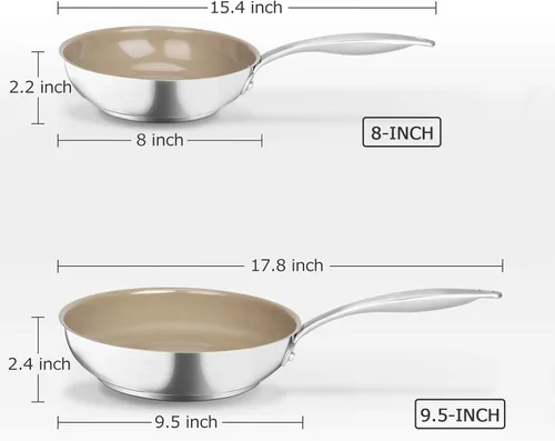 Miniatura 6 de Duxtop Sartén antiadherente de cerámica, sartén de inducción de acero inoxidable, sartén de 9.5 pulgadas con parte inferior adherida a impactos
