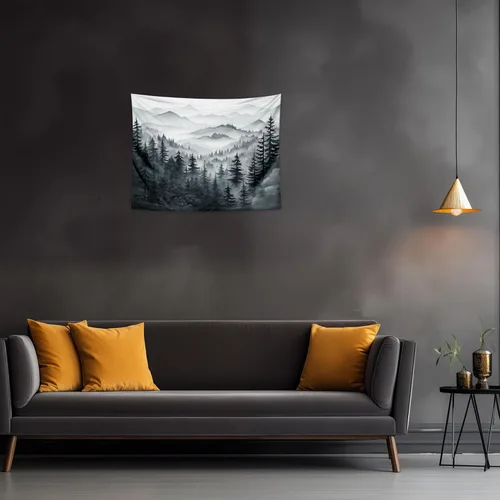 Miniatura 19 de QGHOT Tapiz de bosque brumoso, tapiz de montaña natural para colgar en la pared, paisaje de acuarela verde salvia, arte de pared para dormitorio