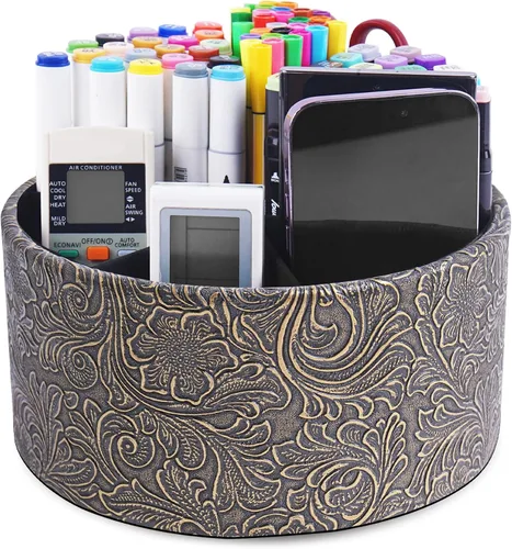 Miniatura 43 de lizimandu Organizador Redondo de Cuero para Suministros de Arte, Soporte para Control Remoto, Rotación de 360 Grados, Soporte Multifuncional