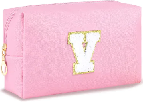 Miniatura 113 de URSKYTOUS Regalos para niñas, bolsa de maquillaje con inicial, bolsa de cosméticos personalizada con cremallera, bonita bolsa de aseo de viaje, Azul