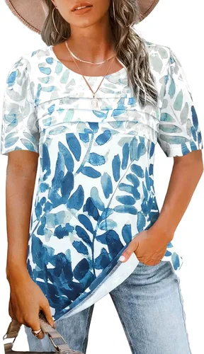 Miniatura 31 de JomeDesign - Camisetas casuales de verano para mujer, manga corta, cuello redondo, manga abullonada