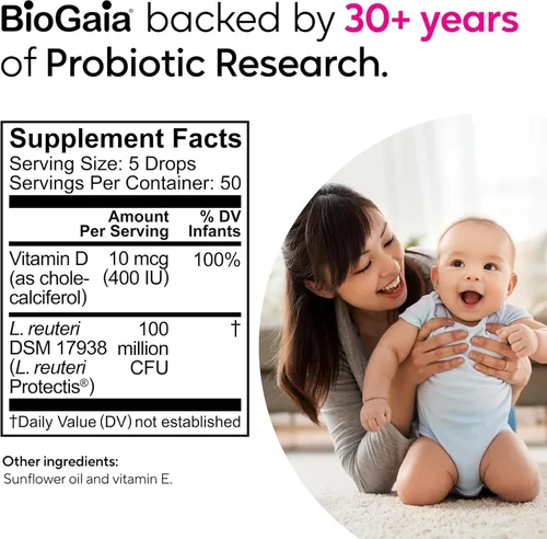Miniatura 8 de BioGaia ProTectis Gotas probióticas para bebés Alivio de cólicos y gases + Vitamina D Seguro para recién nacidos Alivia el llanto