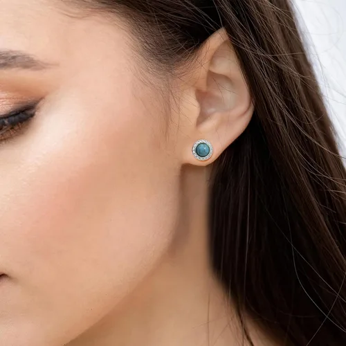 Miniatura 10 de Tibetan Turquoise Earrings 925 Sterling Silver Post Stud Boho Gemstone Hypoallergenic Handmade Earrings for Women Trendy Fashion