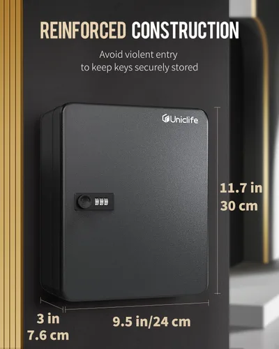 Miniatura 2 de Uniclife Gabinete de llaves de 60 posiciones con cerradura de combinación reiniciable, caja de almacenamiento de seguridad digital negra, Negro