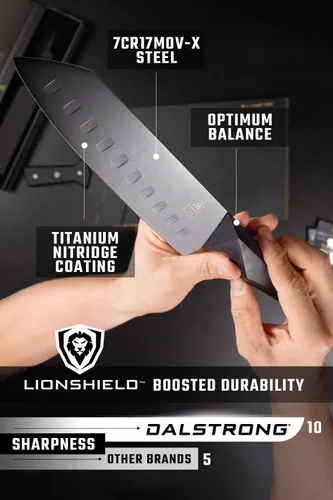 Miniatura 4 de Dalstrong Santoku - Cuchillo de 7 pulgadas, serie Shadow Black, cuchillo de cocina extremadamente afilado, recubierto de nitruro de titanio negro