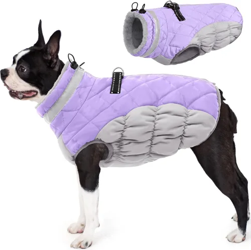 Miniatura 35 de AOFITEE Abrigo para perro, chaquetas cálidas para perros grandes, abrigo reflectante de cuello alto para perros con arnés integrado, impermeable