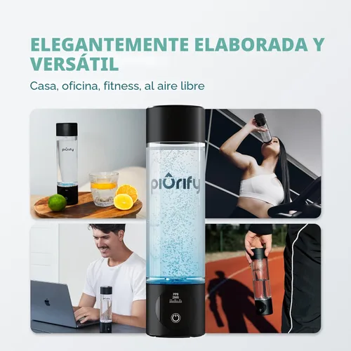 Miniatura 9 de PIURIFY Generador de botella de agua de hidrógeno - Hasta 4100+ PPB - Tecnología SPE/PEM - Generador H2 certificado - Sistema portátil de Negro