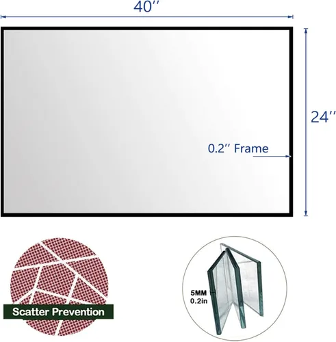 Miniatura 3 de HANS Espejo rectangular grande de baño, espejo de tocador con marco de madera montado en la pared (40 x 24 pulgadas) (negro)