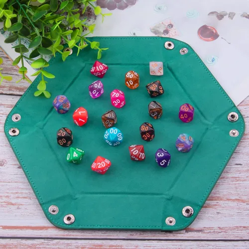 Miniatura 4 de SIQUK Juego de 4 bandejas de dados plegables hexagonales, de piel sintética, para juegos de dados como RPG, DND y otros juegos de mesa