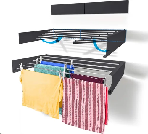 Step Up - Tendedero para secado de ropa, montaje en pared, retráctil, capacidad de 60 libras, 20 pies lineales, con plantilla para pared y broca de