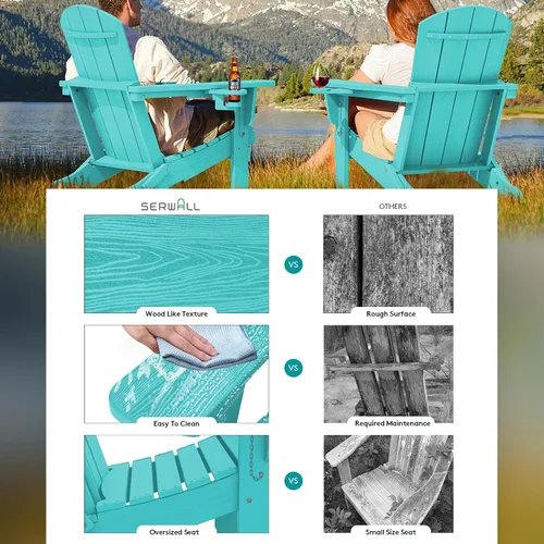 Miniatura 3 de SERWALL - Silla Adirondack con portavasos - Sillas Adirondack de composite HDPE para exteriores, uso para todo tipo de clima - Aruba Café