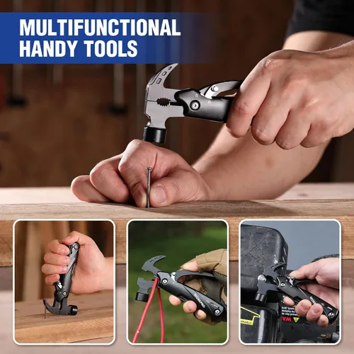 Miniatura 6 de WORKPRO Multitool-Herramientas de camping 12 en 1 con mini martillo-EDC Gear Multi Herramientas Martillo con bloqueo de seguridad y bolsa, Mini
