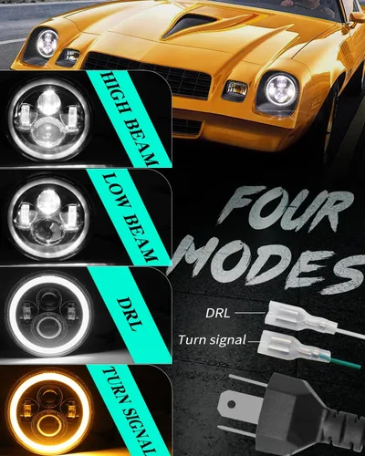Miniatura 3 de ZIMABLUE Faro LED redondo de 7 pulgadas, 2 unidades, proyector de 7 pulgadas, halo LED H6024, aprobado por DOT, haz alto/bajo, DRL, señal de giro