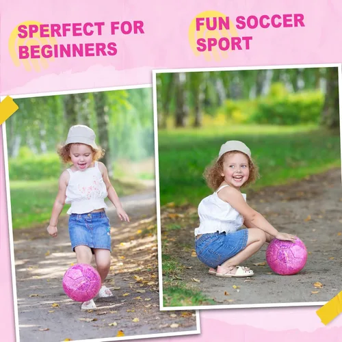 Miniatura 3 de Balón de fútbol de tamaño 2 rosa brillante, pelotas de fútbol para niños pequeños y niños pequeños al aire libre, pelota pequeña brillante
