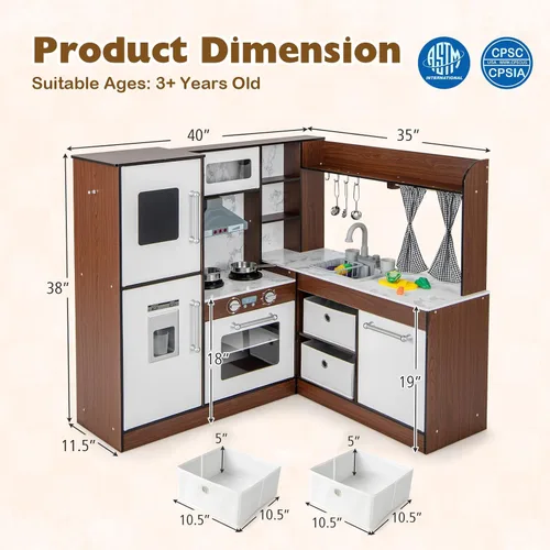 Miniatura 6 de Costzon Juego de cocina para niños, juego de cocina de juguete de simulación para niños pequeños con luces y sonidos reales, fregadero y grifo
