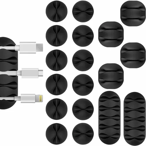 Flezoo Clips para Cables Sujetador de Cordones - 18 PCS Organizador Adhesivo Negro de Cables de Teléfono Soporte para Cargador Clips de Gestión de