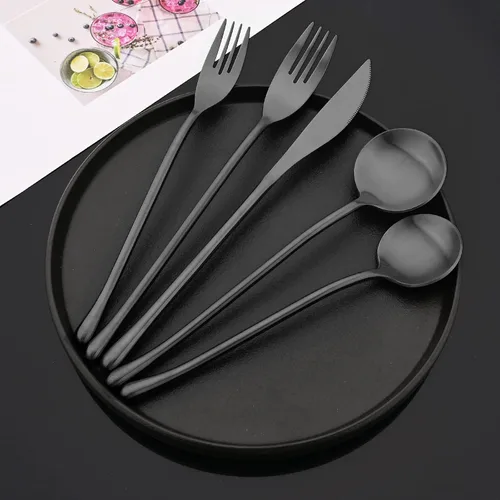 Miniatura 8 de JASHII Juego de cubiertos mate de acero inoxidable 304 de 24 piezas, incluye cuchillos para carne, servicio para 4, mango redondo, acabado satinado