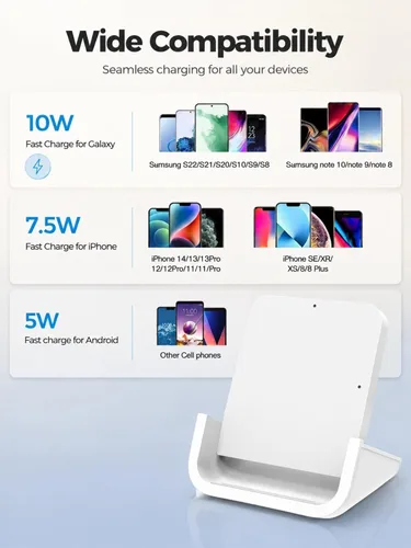 Miniatura 3 de Cargador inalámbrico YUWISS Soporte de carga inalámbrico Cargador sin cable 10/7.5/5W Compatible con iPhone 14 13 12/12 /11Pro Max/XR/XS Blanco