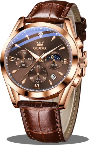 Miniatura 9 de OLEVS - Reloj de pulsera de cuero para hombre, analógico de cuarzo, cronógrafo de lujo con fecha, impermeable, luminoso - Estilo de vestir