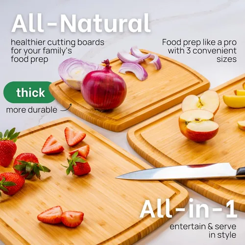 Miniatura 4 de Tablas de cortar de madera orgánica para la cocina para cortar verduras, tallar carne, cortar pan y servir charcutería para la preparación de Un