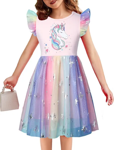Miniatura 2 de Akyzic Vestido de tul para niños pequeños, disfraz de unicornio para cumpleaños, fiesta de princesa, falda tutú casual de verano para niñas