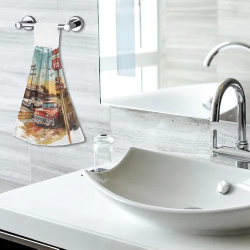 Miniatura 7 de Toallas de cocina colgantes para baño, lindas hamburguesas simples, gasolinera, estilo retro, juego de 2 toallas de Navidad para cocina